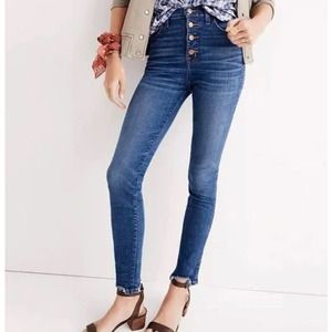 Madewell 10" High Riser Skinny Skinny Chewed Hem Edition Button Fly Blue 26